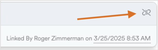 A link icon is highlighted, indicating a connection by Roger Zimmerman on a specific date.